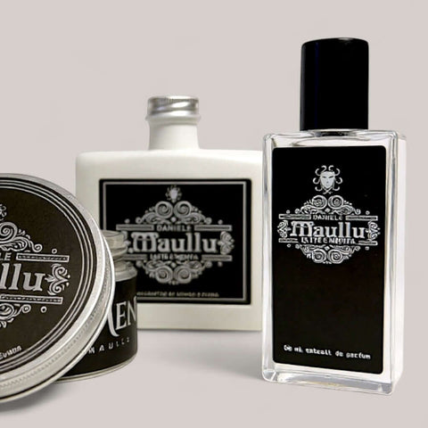 niche fragrances | Daniele Maullu latte e menta parfum collection of luxury grooming products